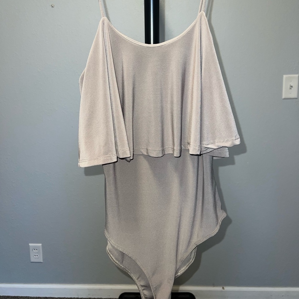 Grey Spaghetti Strap Bodysuit with Ruffle top Size Small